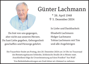 Traueranzeige von Günter Lachmann von Westfalen Blatt