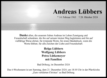 Traueranzeige von Andreas Lübbers von Westfalen Blatt