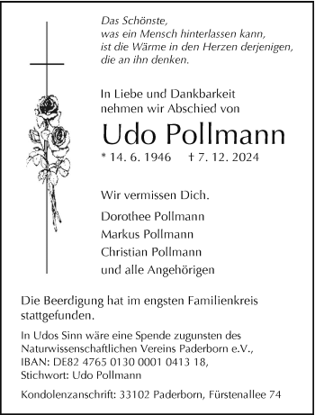 Traueranzeige von Udo Pollmann von Westfalen Blatt