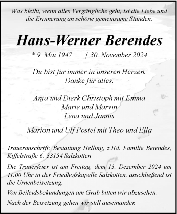 Traueranzeige von Hans-Werner Berendes von Westfalen Blatt