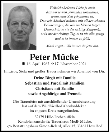 Traueranzeige von Peter Mücke von Westfalen Blatt