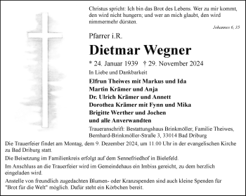 Traueranzeige von Dietmar Wegner von Westfalen Blatt