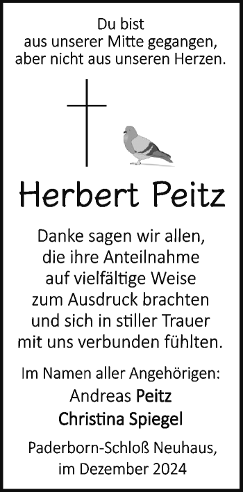 Traueranzeige von Herbert Peitz von Westfalen Blatt