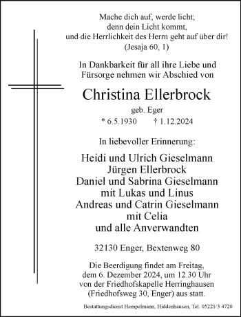 Traueranzeige von Christina Ellerbrock von Westfalen Blatt