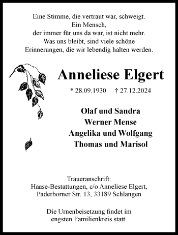 Traueranzeige von Anneliese Elgert von Westfalen Blatt