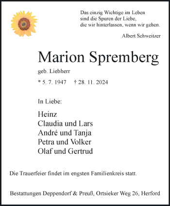 Traueranzeige von Marion Spremberg von Westfalen Blatt