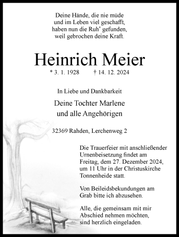 Traueranzeige von Heinrich Meier von Westfalen Blatt