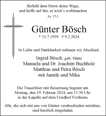 Traueranzeige von Günter Bösch von Westfalen Blatt