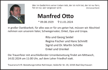 Traueranzeige von Manfred Otto von Westfalen Blatt