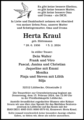 Traueranzeige von Herta Kraul von Westfalen Blatt