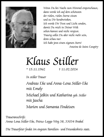 Traueranzeige von Klaus Stiller von Westfalen Blatt