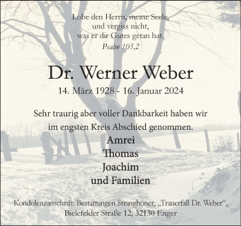 Traueranzeige von Dr. Werner Weber von Westfalen Blatt