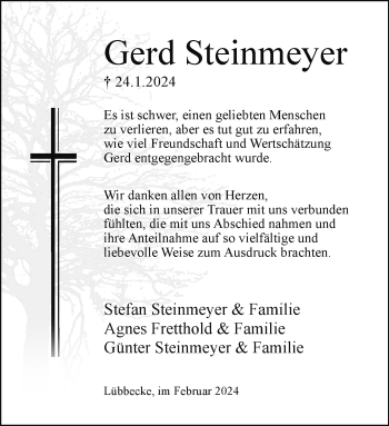 Traueranzeige von Gerd Steinmeyer von Westfalen Blatt