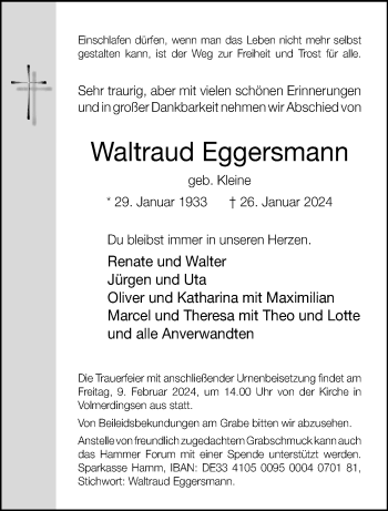 Traueranzeige von Waltraud Eggersmann von Westfalen Blatt