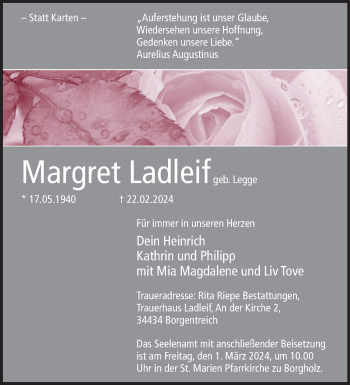 Traueranzeige von Margret Ladleif von Westfalen Blatt