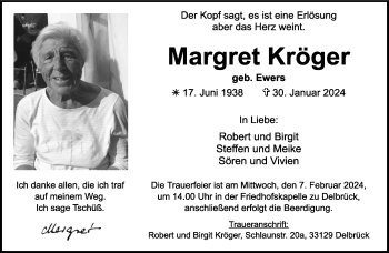 Traueranzeige von Margret Kröger von Westfalen Blatt