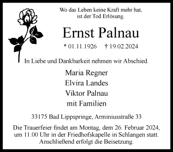 Traueranzeige von Ernst Palnau von Westfalen Blatt