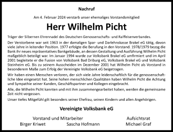 Traueranzeige von Wilhelm Picht von Westfalen Blatt