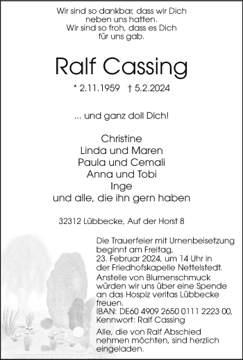 Traueranzeige von Ralf Cassing von Westfalen Blatt