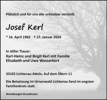 Traueranzeige von Josef Kerl von Westfalen Blatt