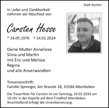 Traueranzeige von Carsten Hesse von Westfalen Blatt