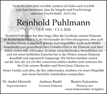 Traueranzeige von Reinhold Puhlmann von Westfalen Blatt