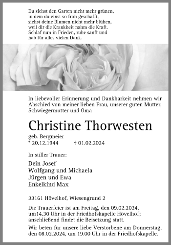 Traueranzeige von Christine Thorwesten von Westfalen Blatt