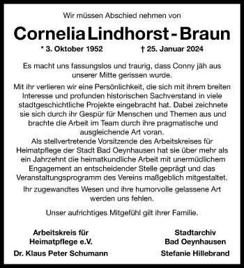 Traueranzeige von Cornelia Lindhorst-Braun von Westfalen Blatt