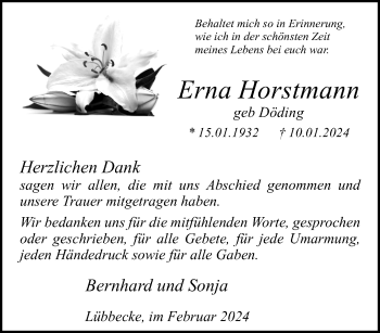 Traueranzeige von Erna Horstmann von Westfalen Blatt