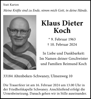 Traueranzeige von Klaus Dieter Koch von Westfalen Blatt