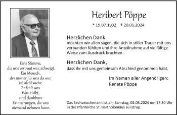 Traueranzeige von Heribert Pöppe von Westfalen Blatt