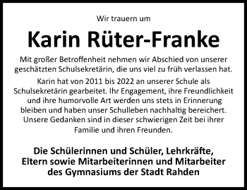 Traueranzeige von Karin Rüter-Franke von Westfalen Blatt