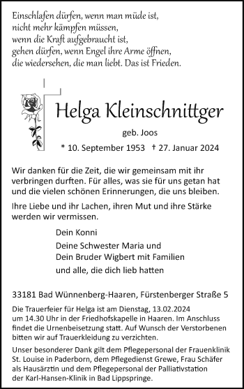 Traueranzeige von Helga Kleinschnittger von Westfalen Blatt