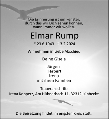 Traueranzeige von Elmar Rump von Westfalen Blatt