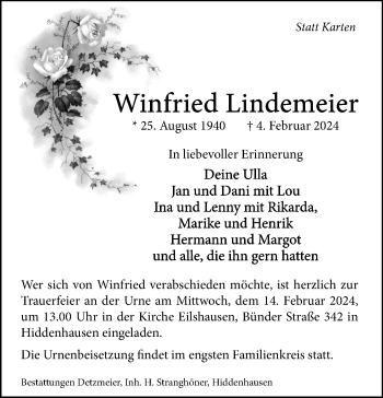 Traueranzeige von Winfried Lindemeier von Westfalen Blatt