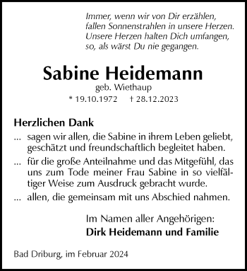 Traueranzeige von Sabine Heidemann von Westfalen Blatt