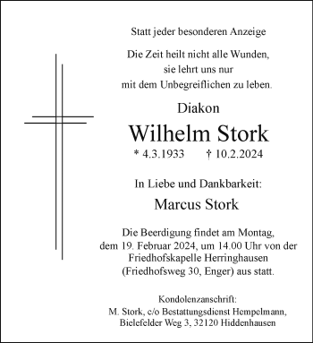 Traueranzeige von Wilhelm Stork von Westfalen Blatt