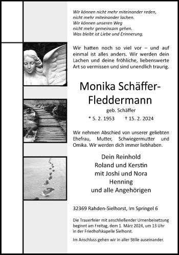 Traueranzeige von Monika Schäffer-Fleddermann von Westfalen Blatt