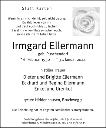 Traueranzeige von Irmgard Ellermann von Westfalen Blatt