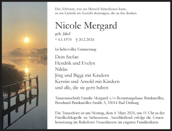 Traueranzeige von Nicole Mergard von Westfalen Blatt