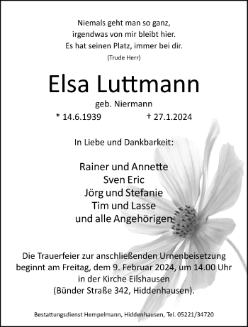 Traueranzeige von Elsa Luttmann von Westfalen Blatt