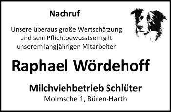 Traueranzeige von Raphael Wördehoff von Westfalen Blatt