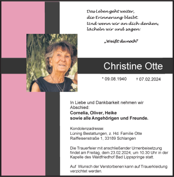 Traueranzeige von Christine Otte von Westfalen Blatt