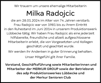 Traueranzeige von Milka Radojcic von Westfalen Blatt