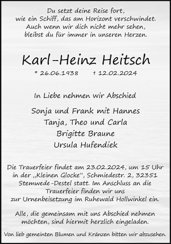 Traueranzeige von Karl-Heinz Heitsch von Westfalen Blatt