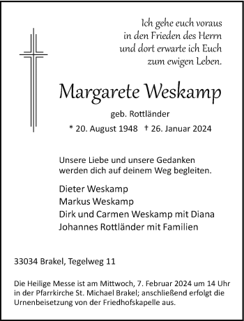 Traueranzeige von Margarete Weskamp von Westfalen Blatt