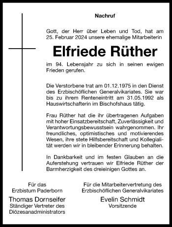 Traueranzeige von Elfriede Rüther von Westfalen Blatt