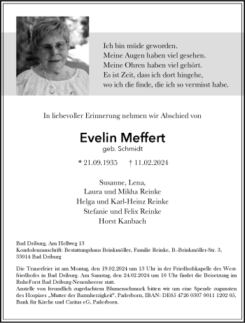 Traueranzeige von Evelin Meffert von Westfalen Blatt