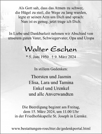 Traueranzeige von Walter Eschen von Westfalen Blatt