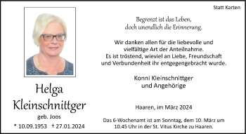 Traueranzeige von Helga Kleinschnittger von Westfalen Blatt